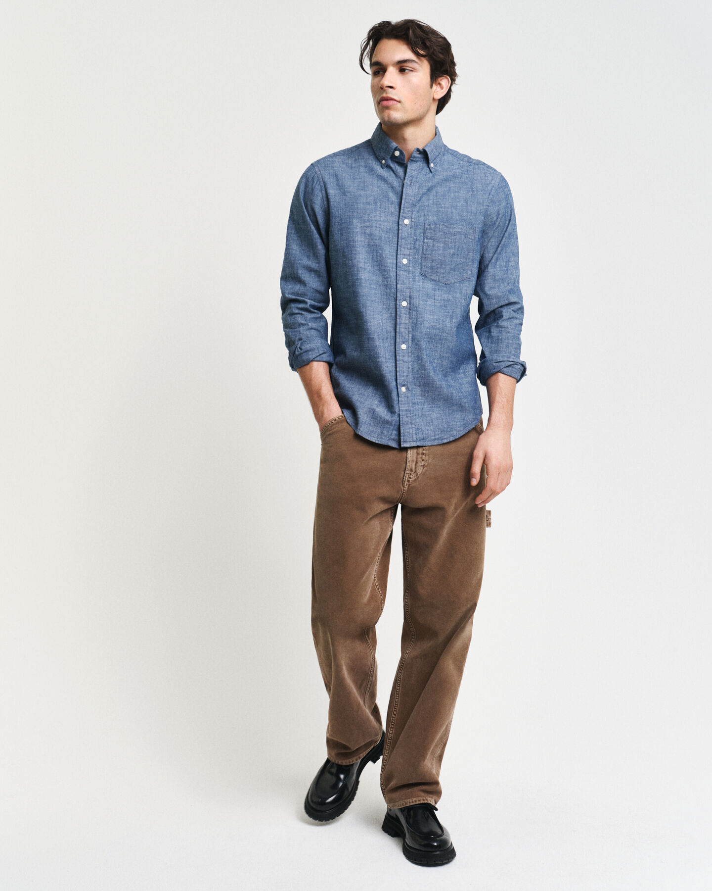 Regular fit indigo chambray skjorte