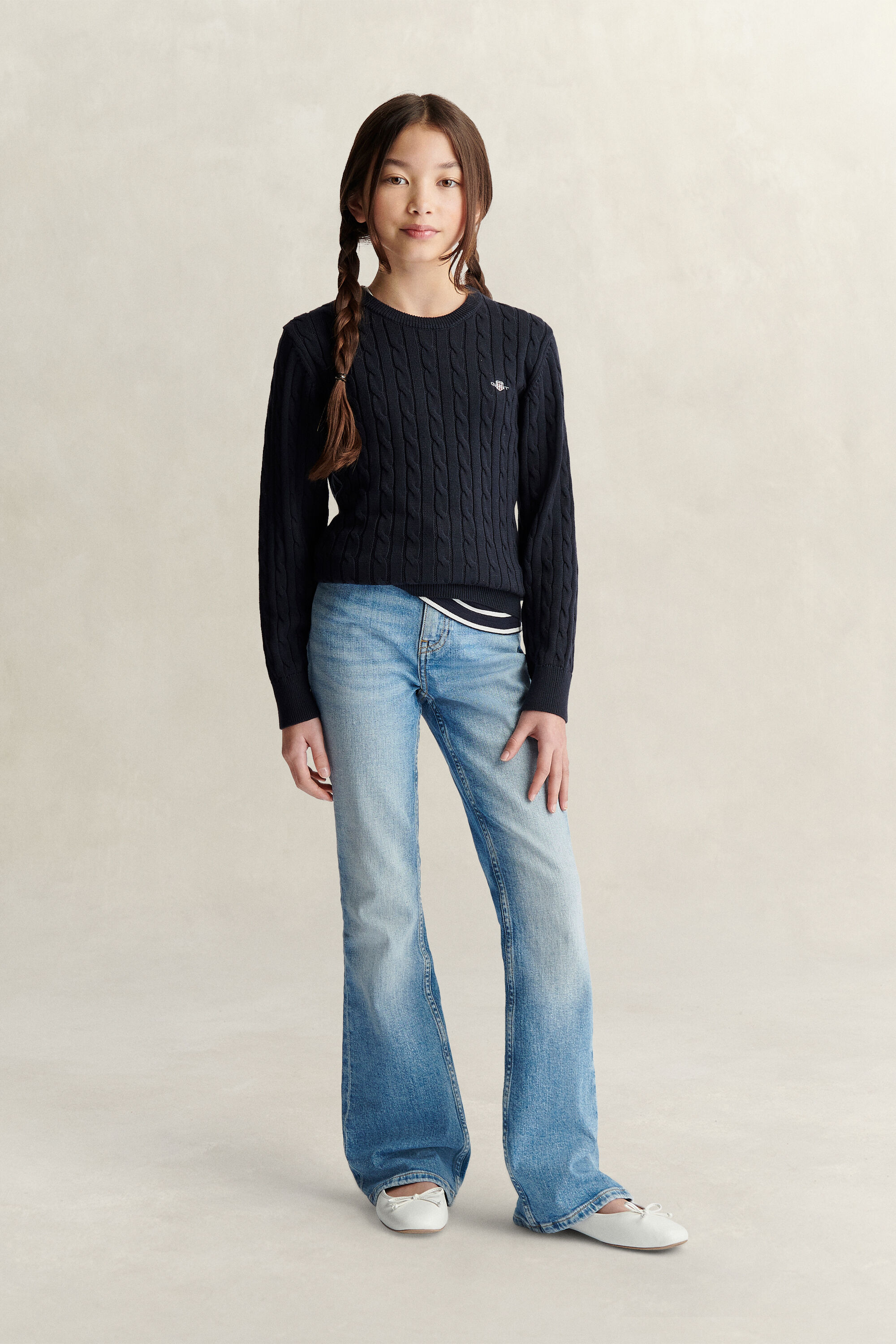 Teen Girls kabelstrikket sweater