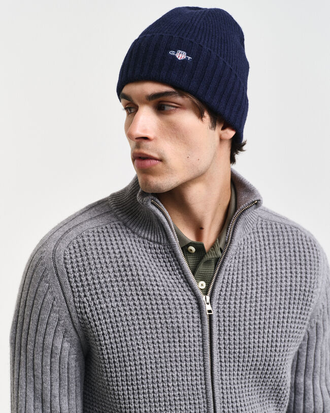 Tekstureret cardigan i uldblanding med lynlås