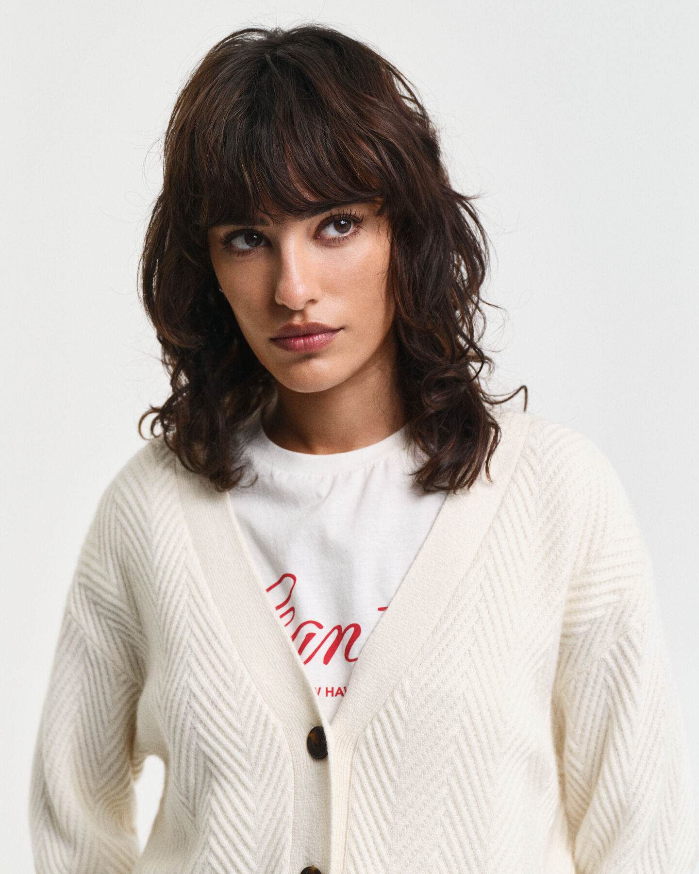 Sildebensm&oslash;nstret cardigan med V-hals