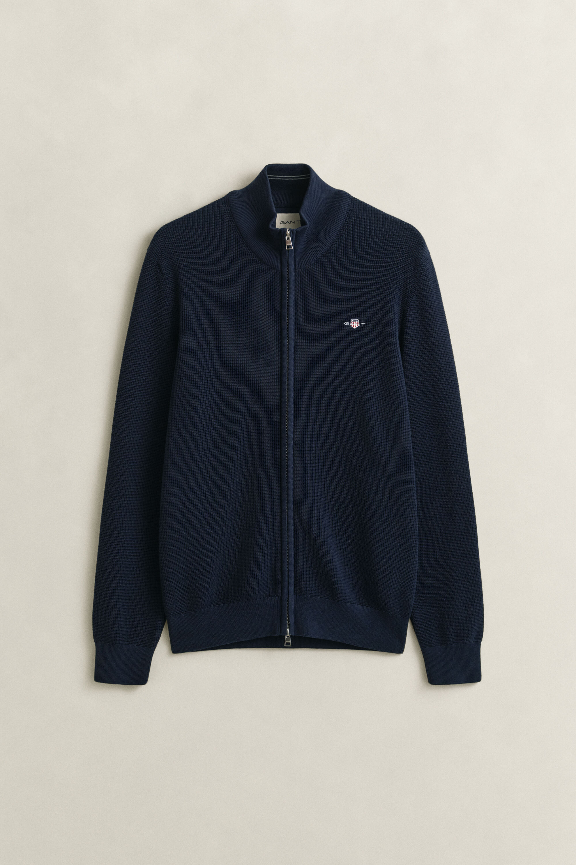 Tekstureret cardigan af bomuld med lynlås