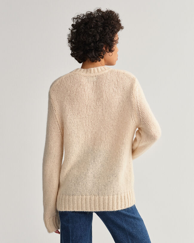 Mohair ensfarvet sweater med crewneck
