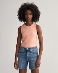 Sunfaded ribstrikket tank-top med høj hals