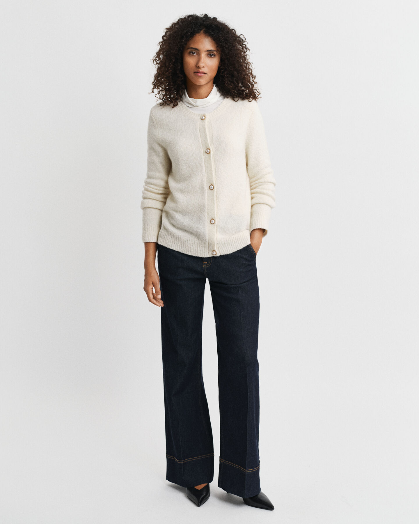 Bouclé crewneck cardigan