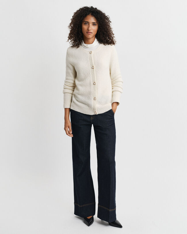 Bouclé crewneck cardigan