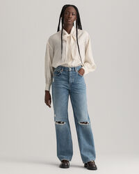 Pinstripe silkeskjorte med sløjfe