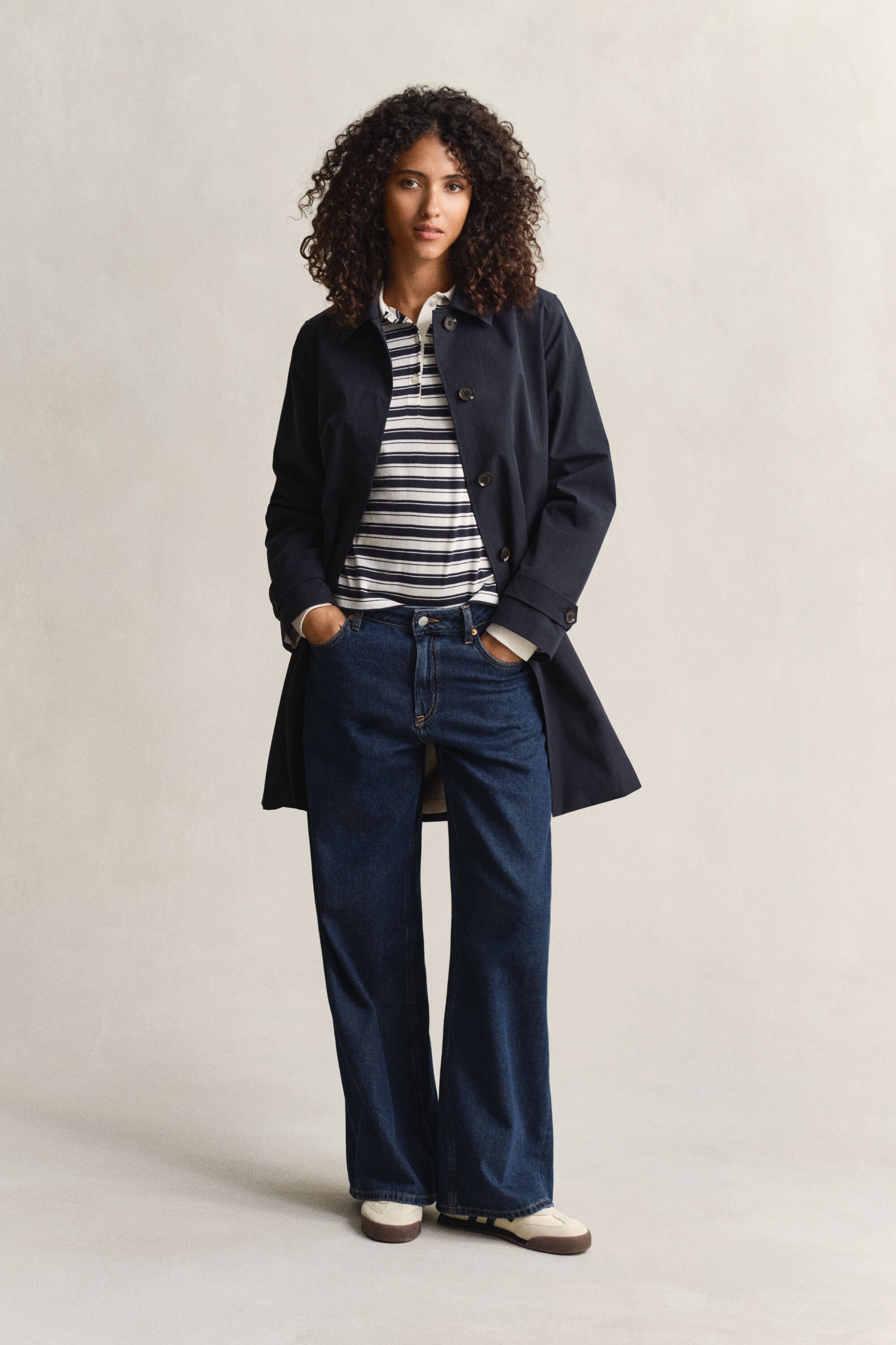 Stribet langærmet poloskjorte