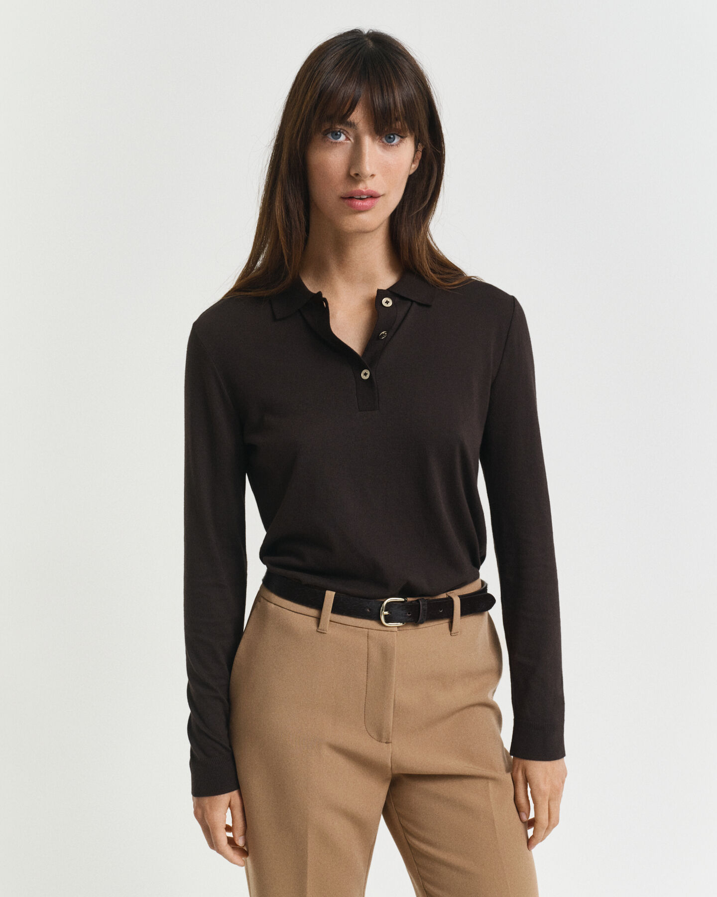 Sømløs langærmet poloskjorte med knapper