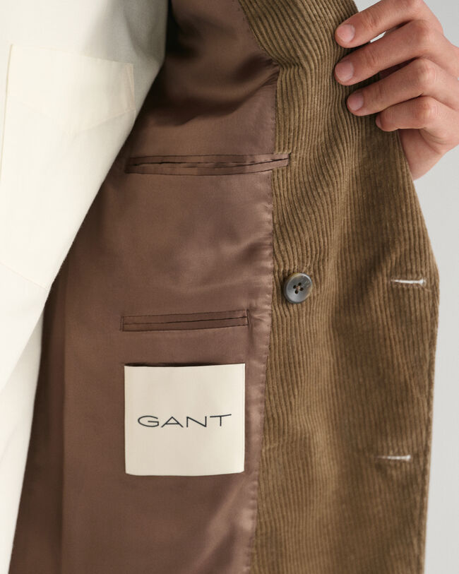 Dobbeltradet jakkes&aelig;t-blazer af jernbanefl&oslash;jl