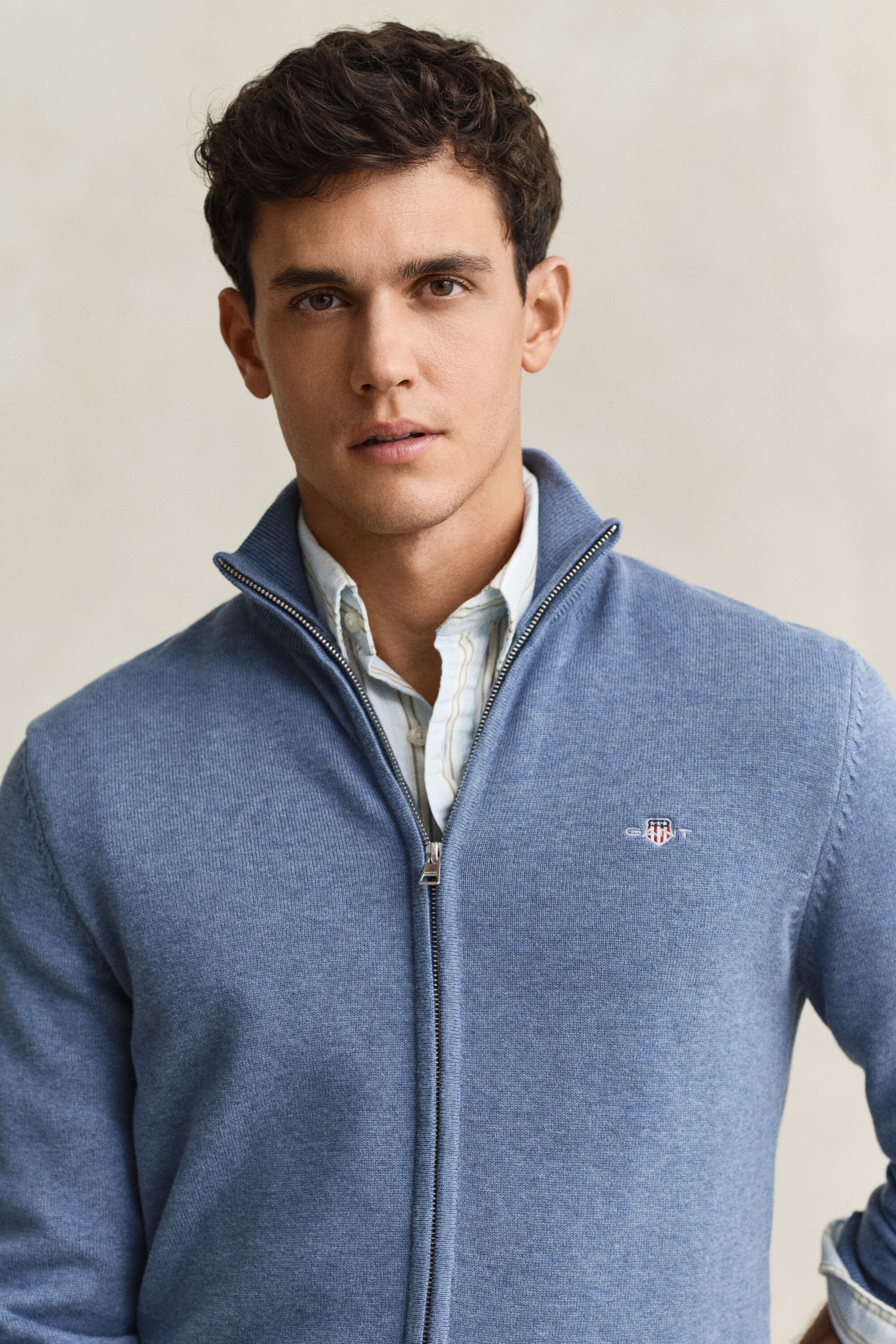 Afslappet cardigan i bomuld med lynlås