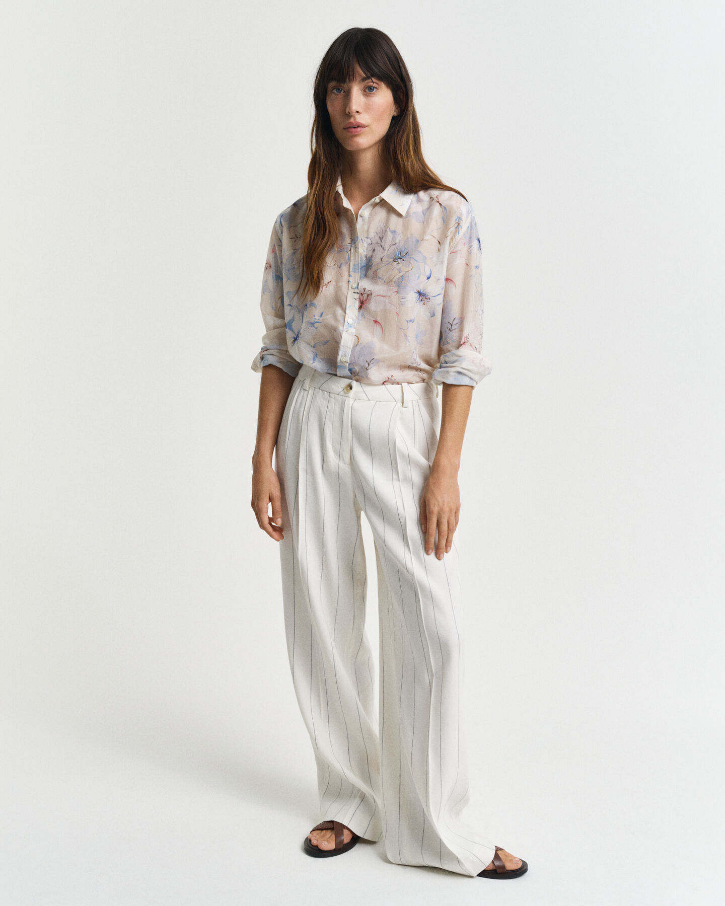 Relaxed fit bomuldssilkeskjorte med blomstertryk