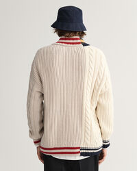 Patchwork Cricket sweater med V-hals