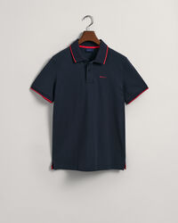 Piqu&eacute; poloskjorte med kontrastfarvede striber