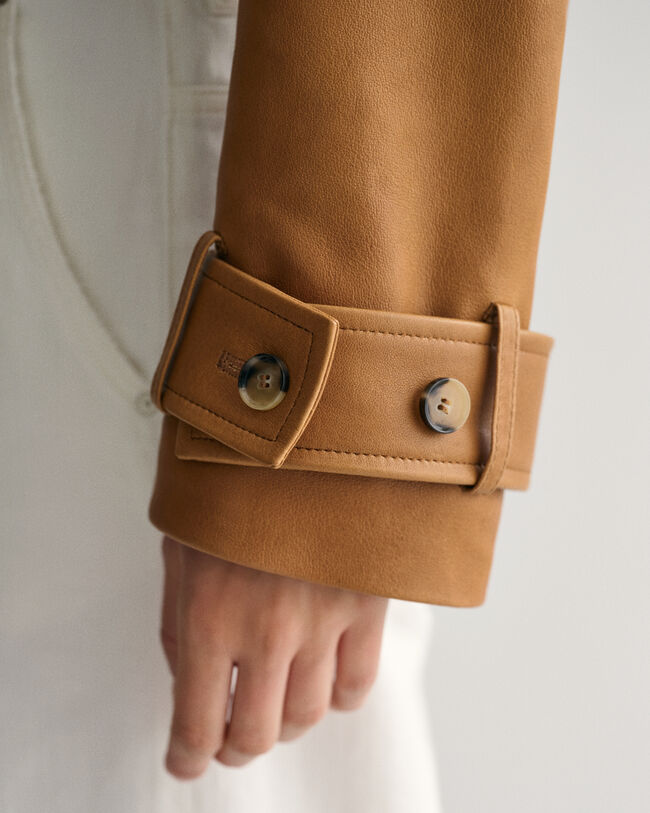 Cropped Leather Trench Jacket