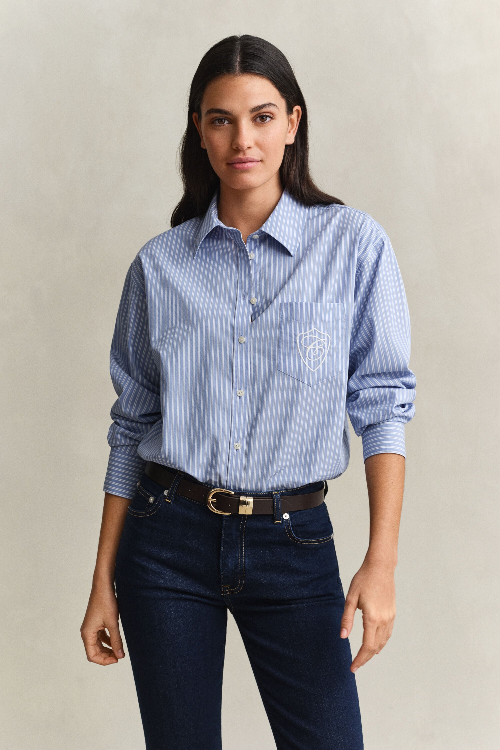 Relaxed fit stribet klassisk poplin-skjorte
