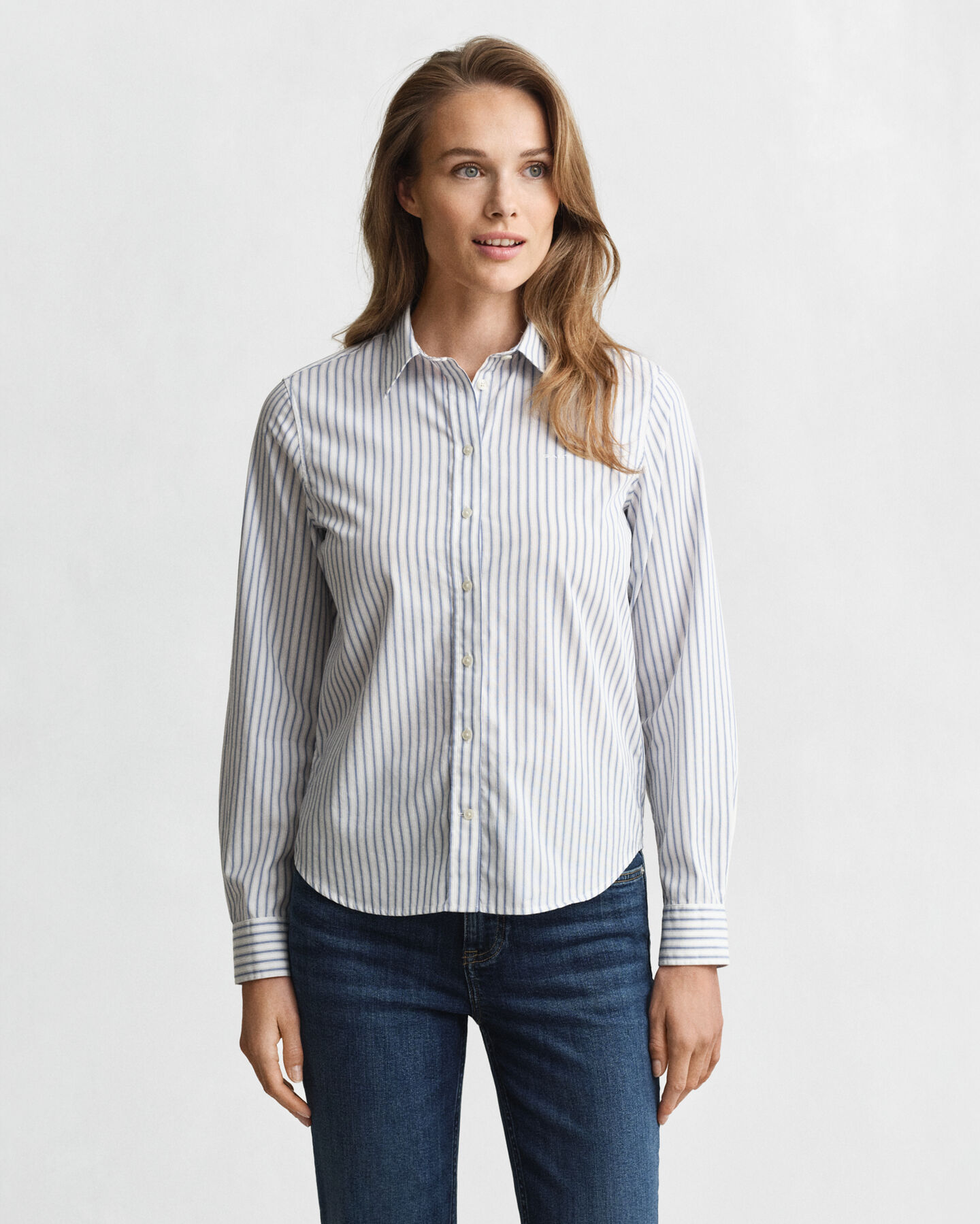 Regular fit poplin skjorte med striber