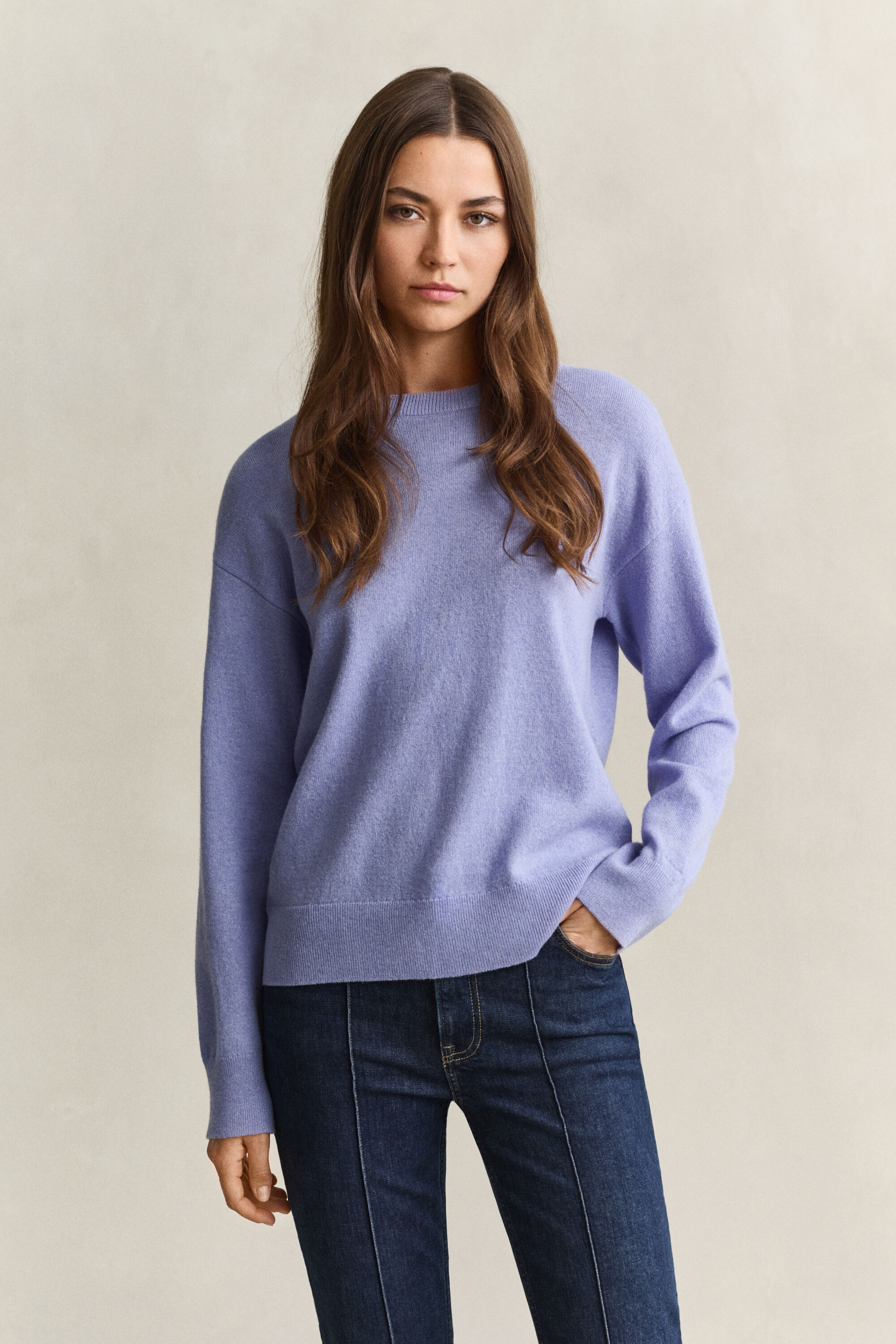 Crewneck sweater i ekstra fin lammeuld