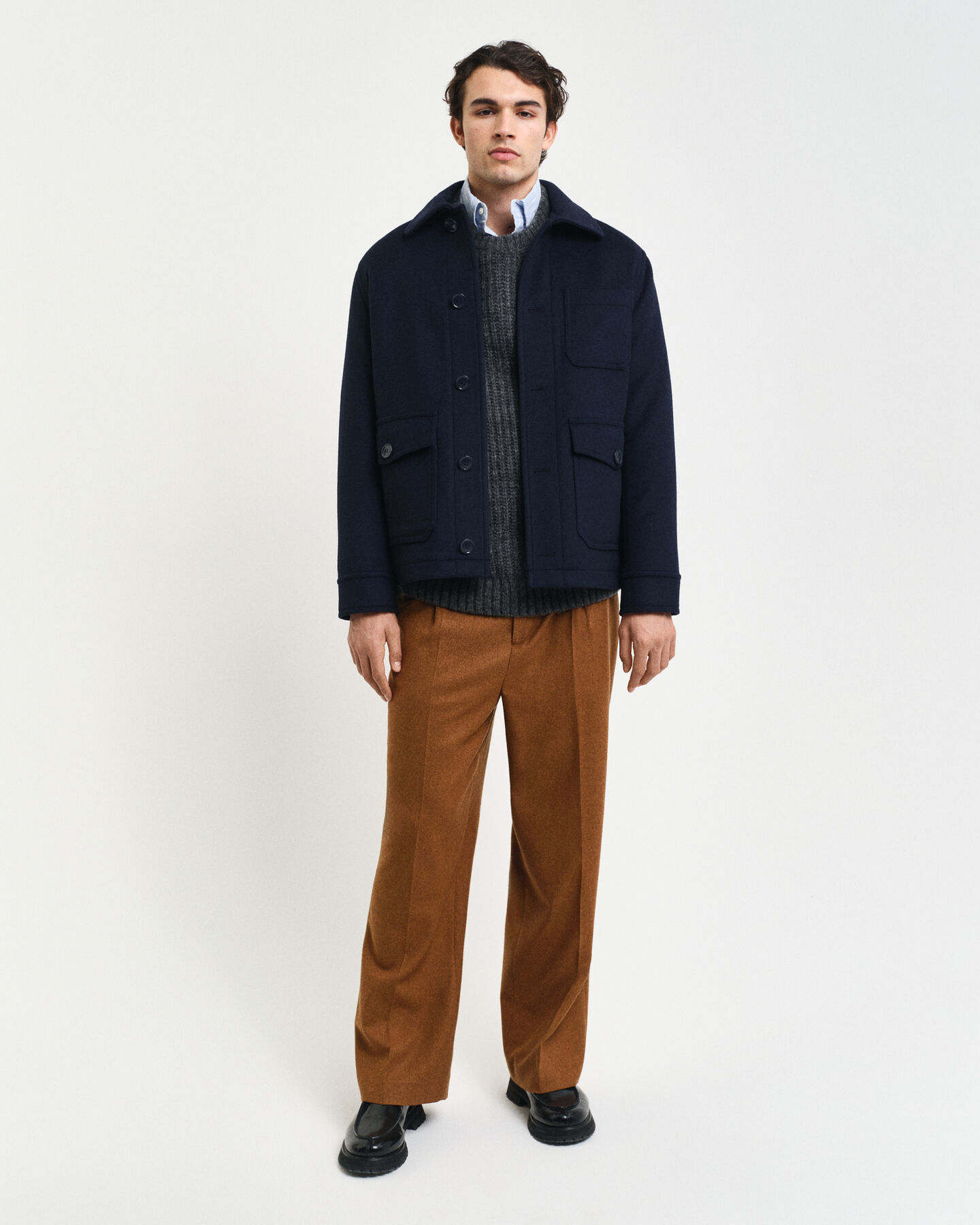 Ribstrikket sweater med crewneck i alpakauldblanding