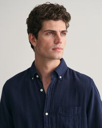 Regular fit Textured skjorte af bomuld og h&oslash;r med korte &aelig;rmer