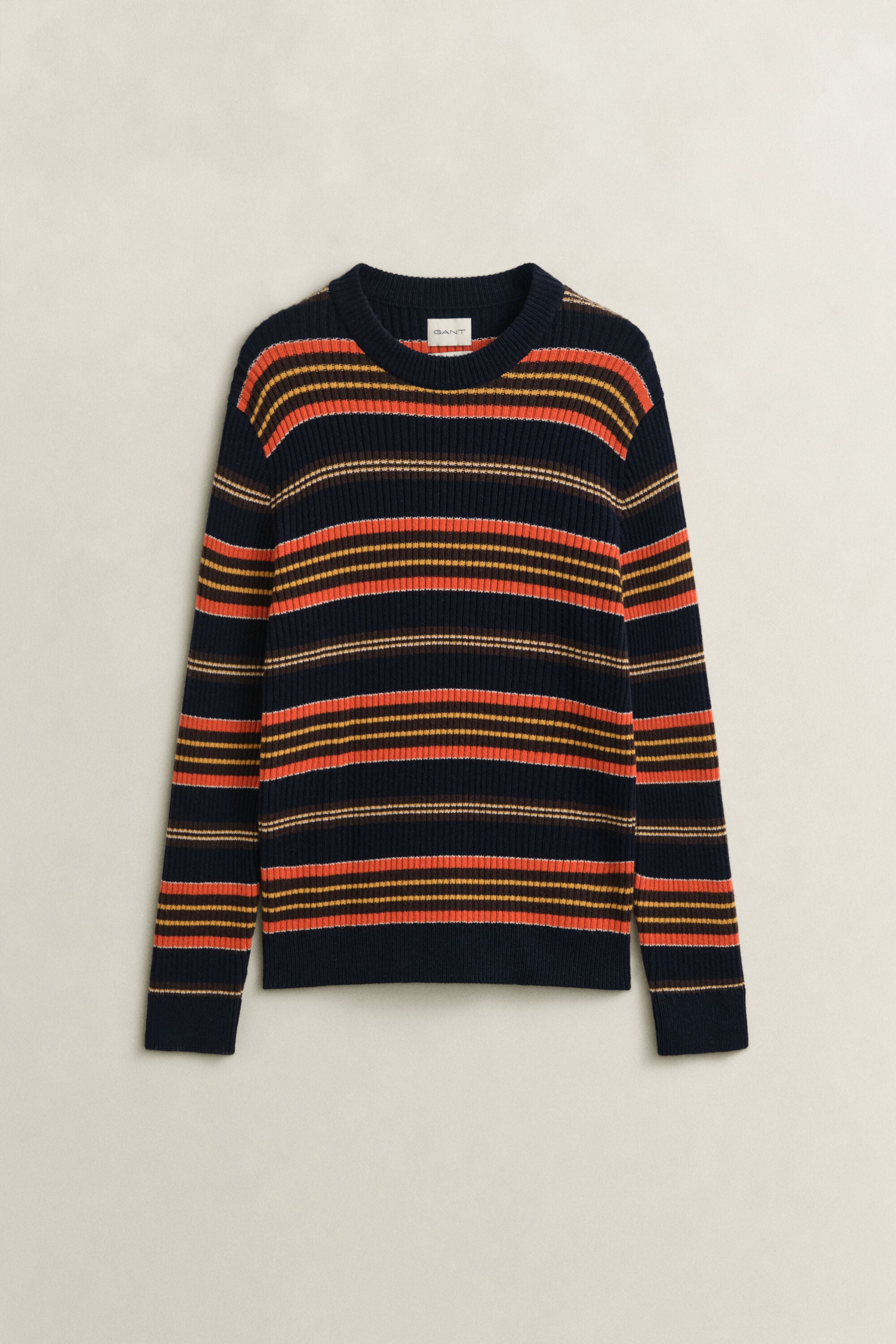 Stribet ribstrikket sweater