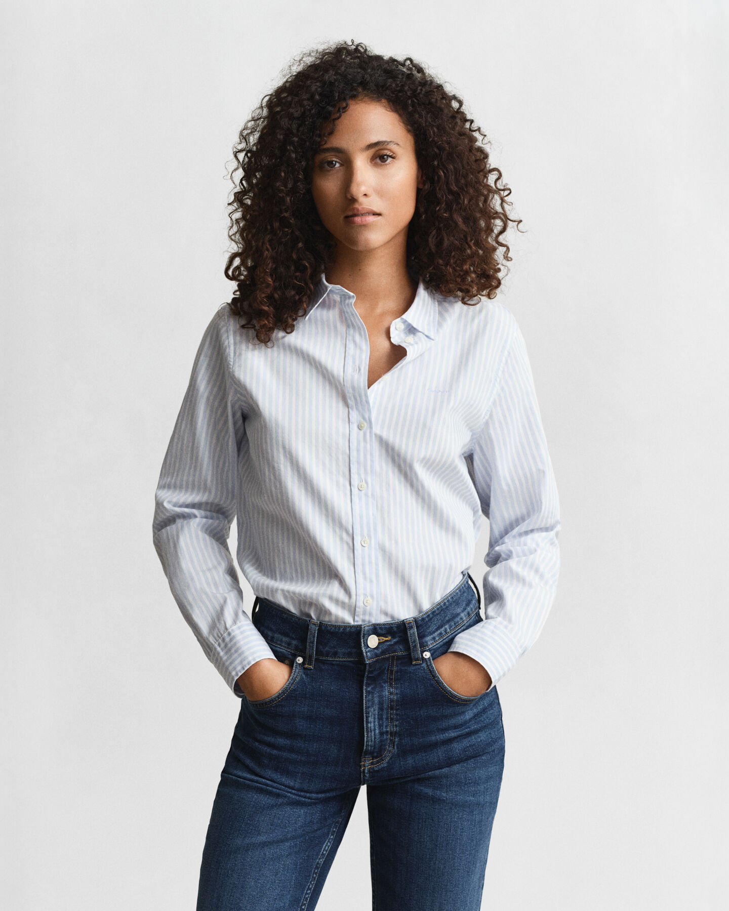 Regular fit klassisk stribet poplin-skjorte