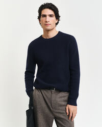 Tekstureret sweater med crewneck i uldblanding