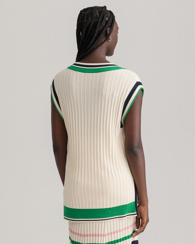 Stribet vest i ribstrik