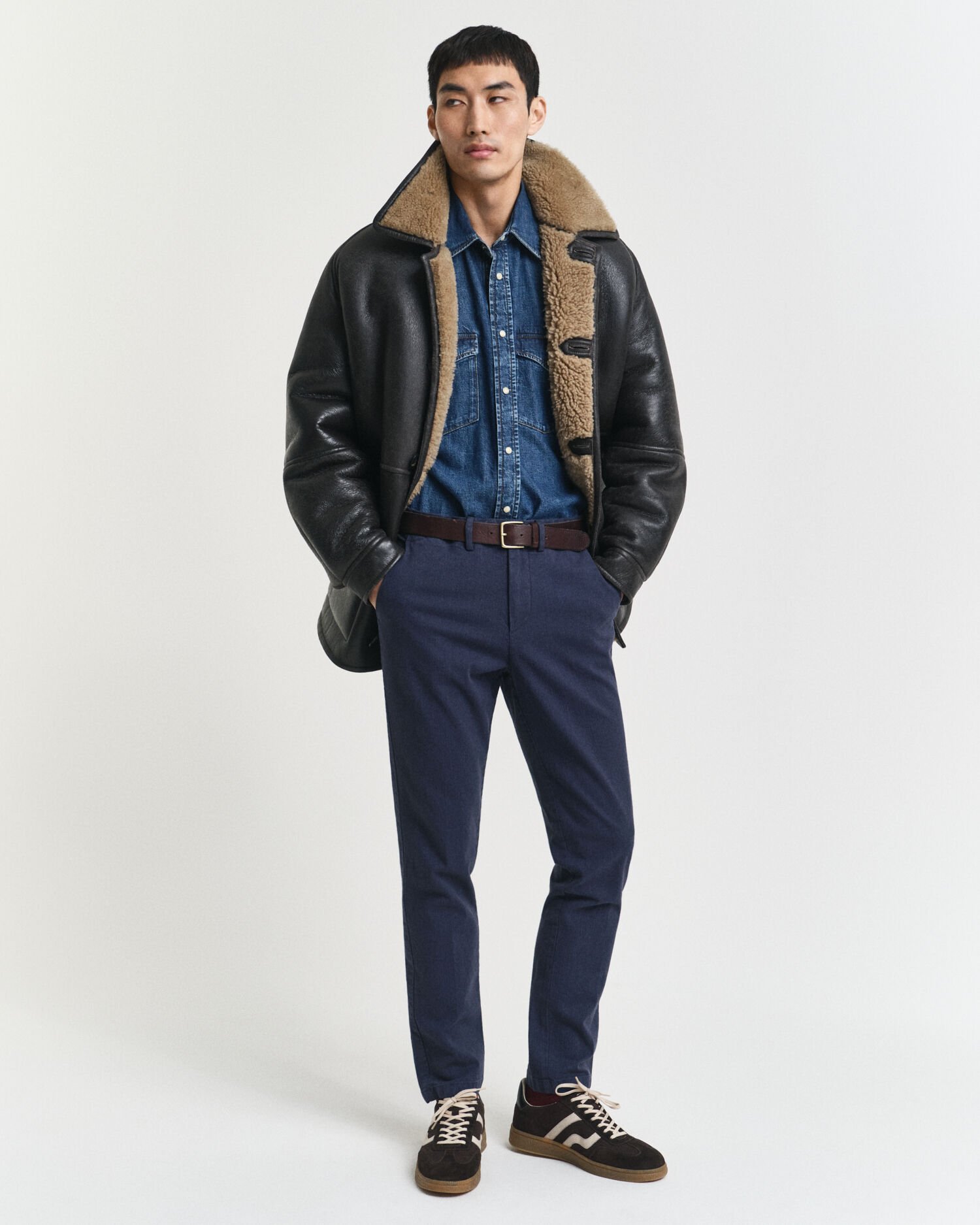 Slim fit bomuldsbukser med sildebensmønster