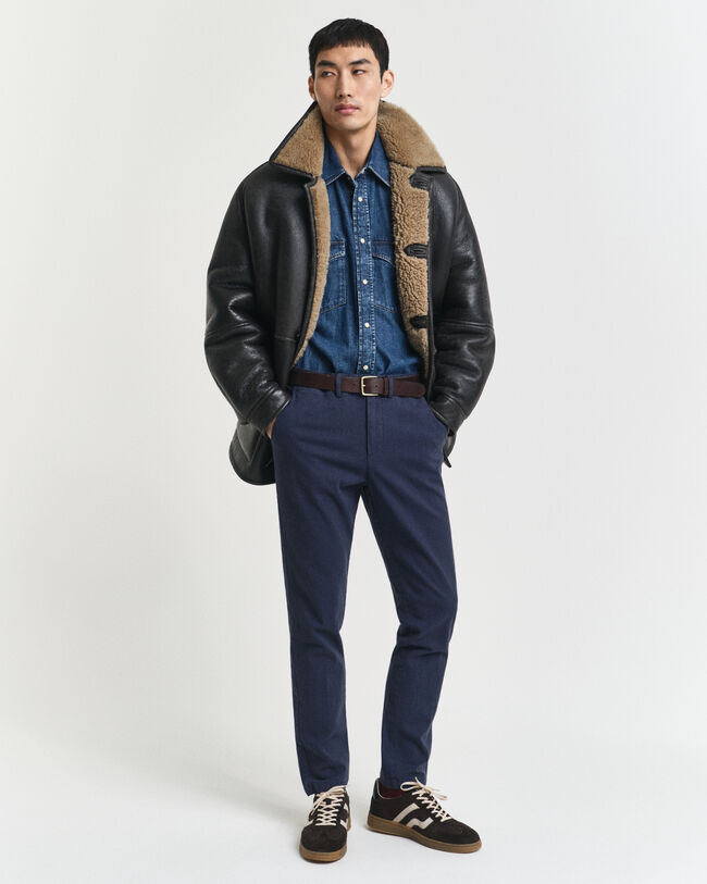 Slim fit bomuldsbukser med sildebensmønster