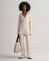 Ribstrikket sweater med åben krave