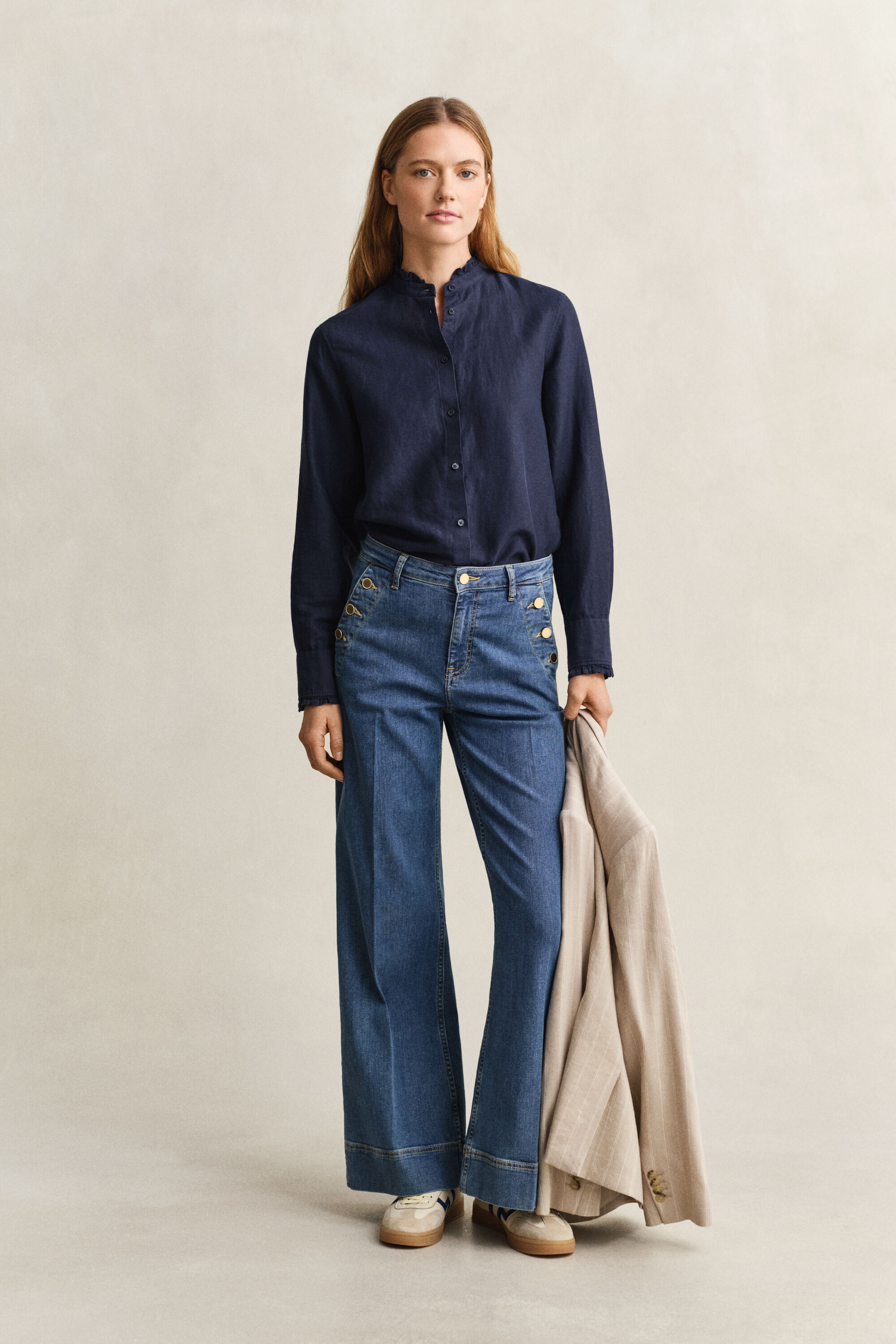 Flæset bluse af hørblanding