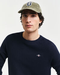 Ribstrikket crewneck sweater af bomuld og uld