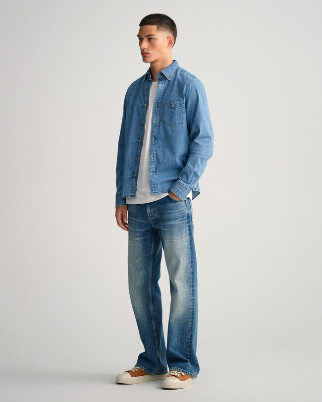 Slim fit denim-skjorte