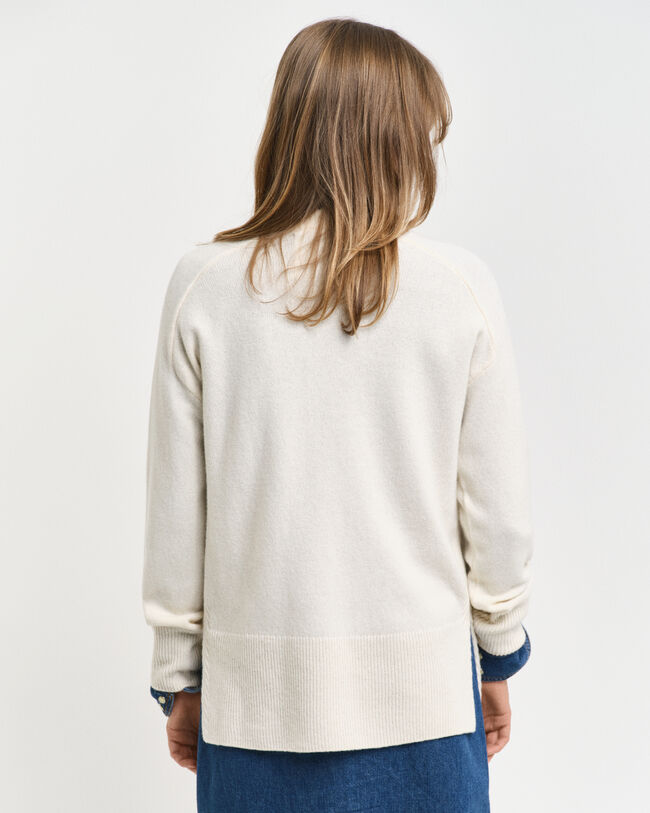 Crewneck sweater med sildebensm&oslash;nstrede detaljer
