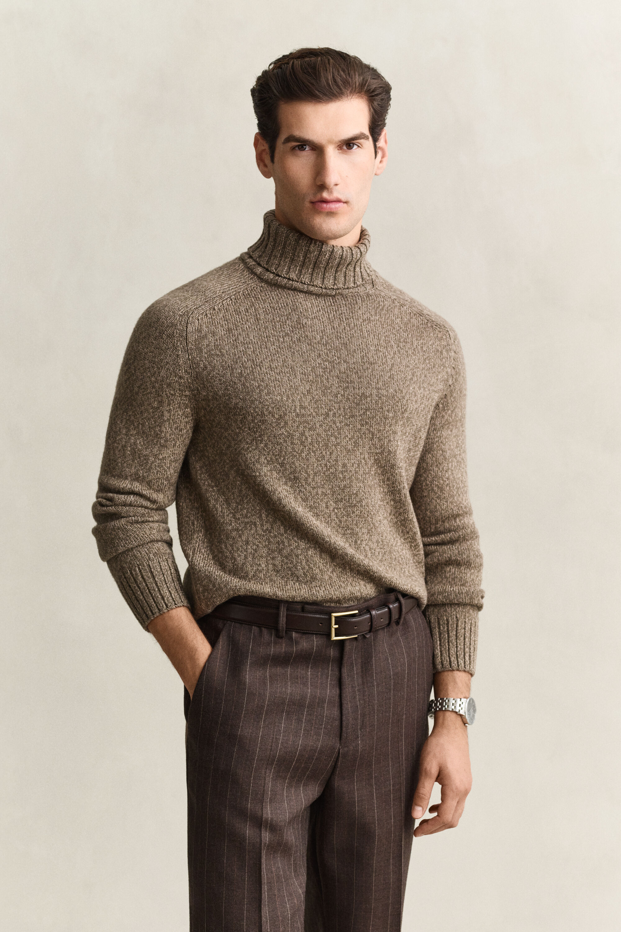 Rullekrave-sweater i uldblanding med mouliné