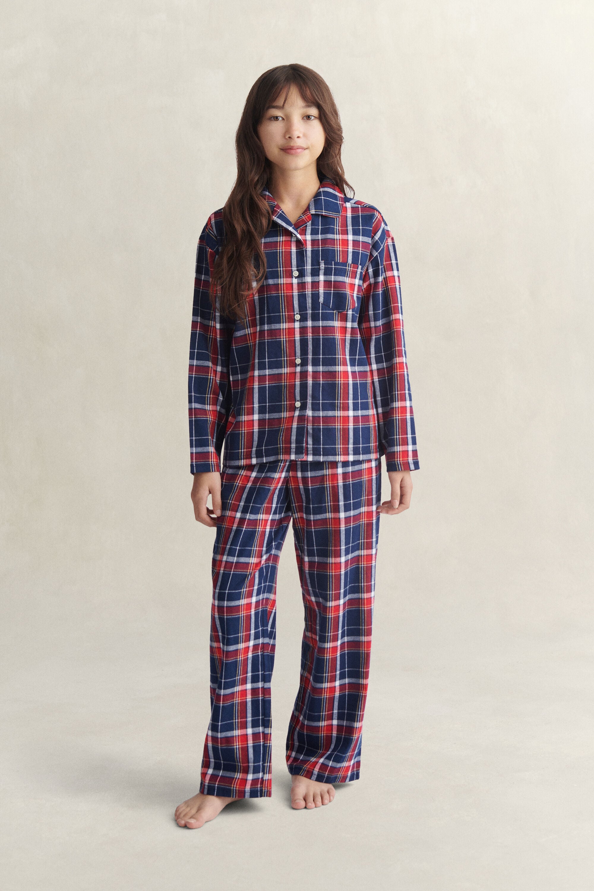 Teens pyjamassæt i skotskternet flannel