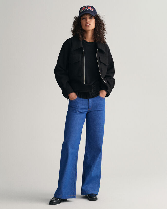 Boucl&eacute; jakke med lynl&aring;s