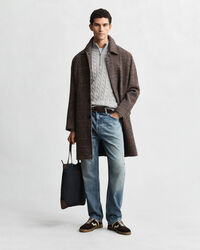 Kabelstrikket sweater af bomuld med halv lynl&aring;s