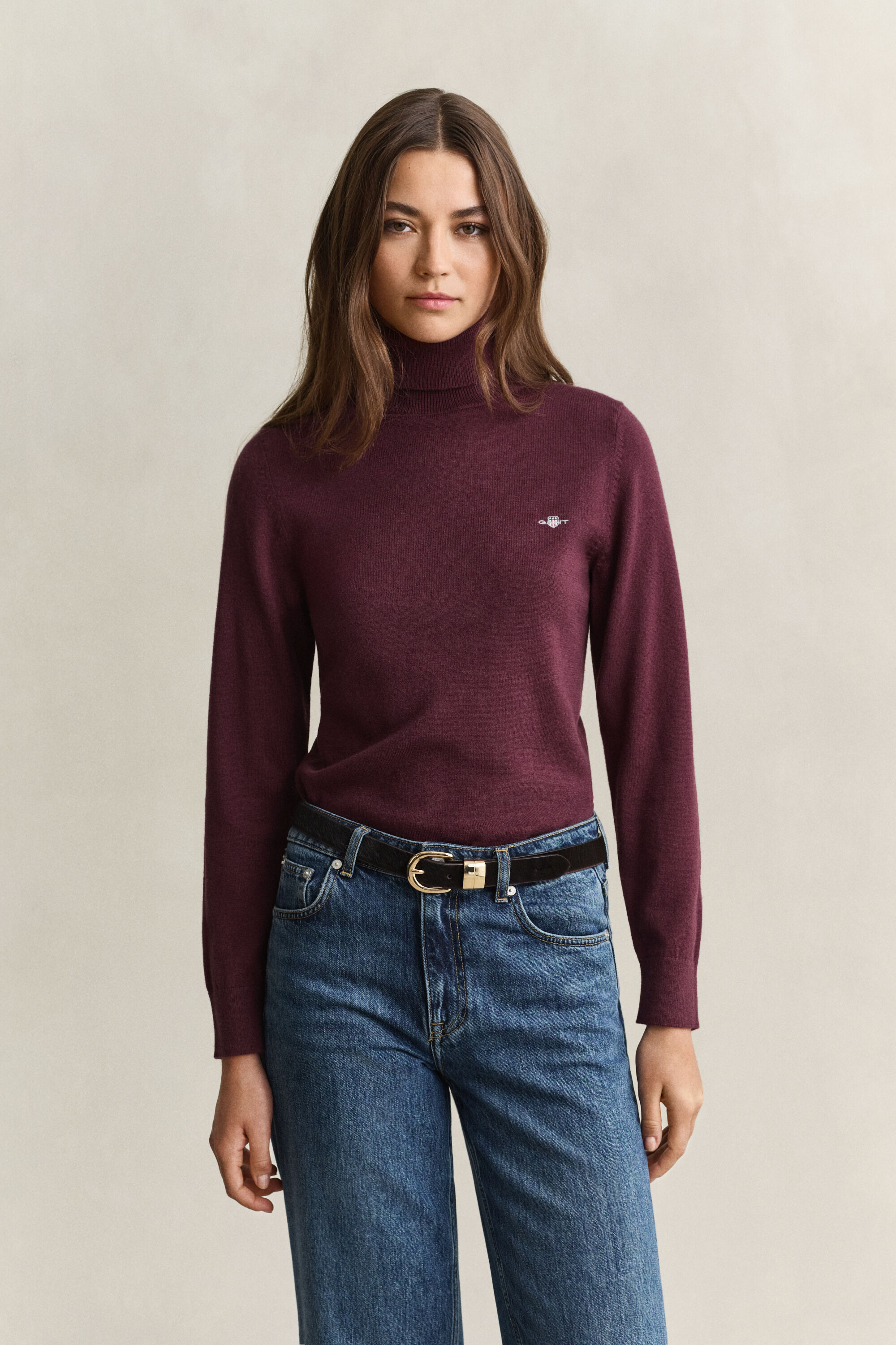 Sweater i uld og bomuld med rullekrave