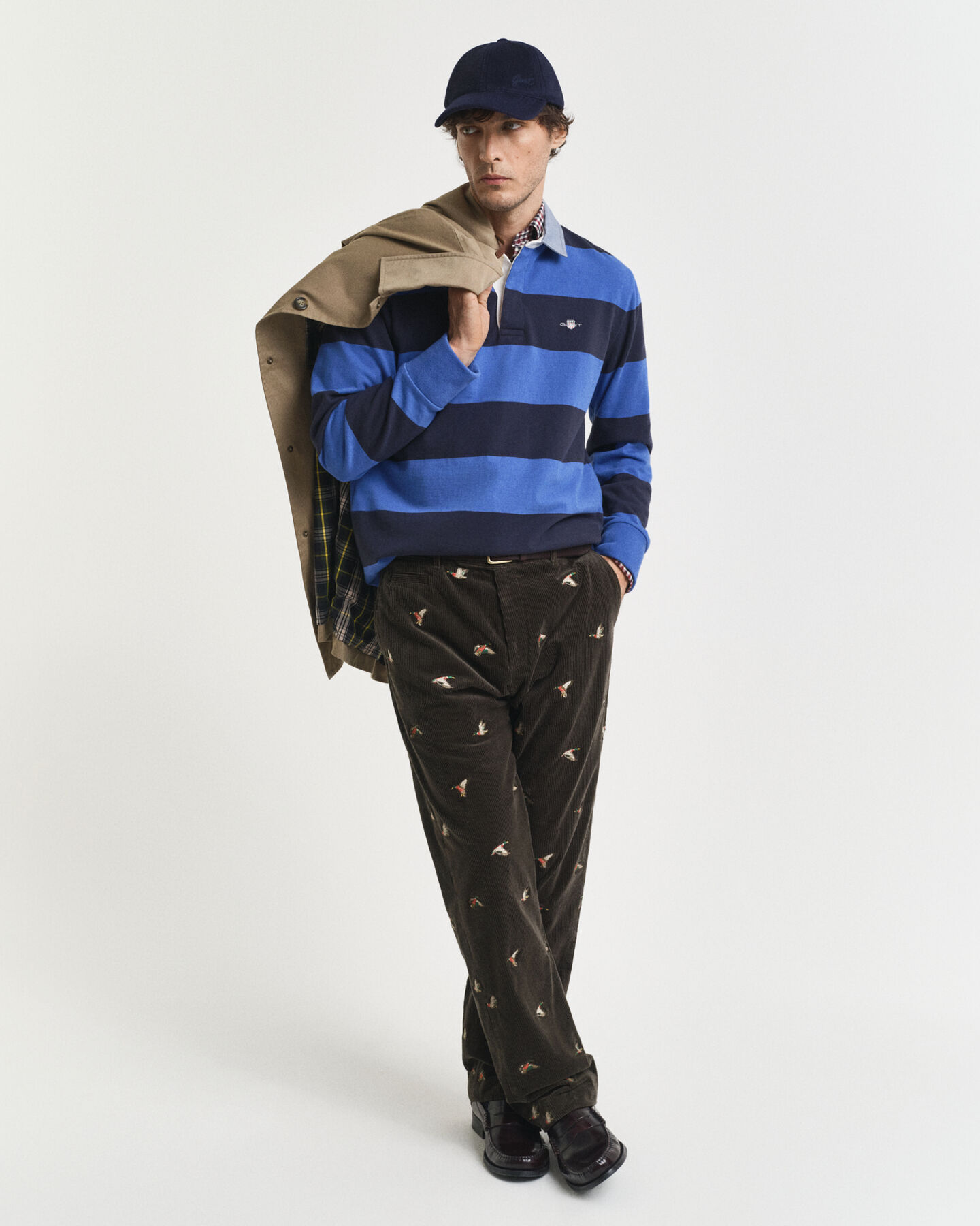 Stribet Heavy Rugger med krave i chambray