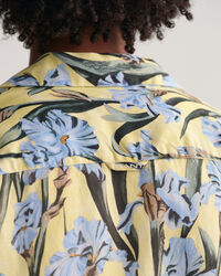 Relaxed fit skjorte af h&oslash;r og lyocell med Iris-tryk og korte &aelig;rmer