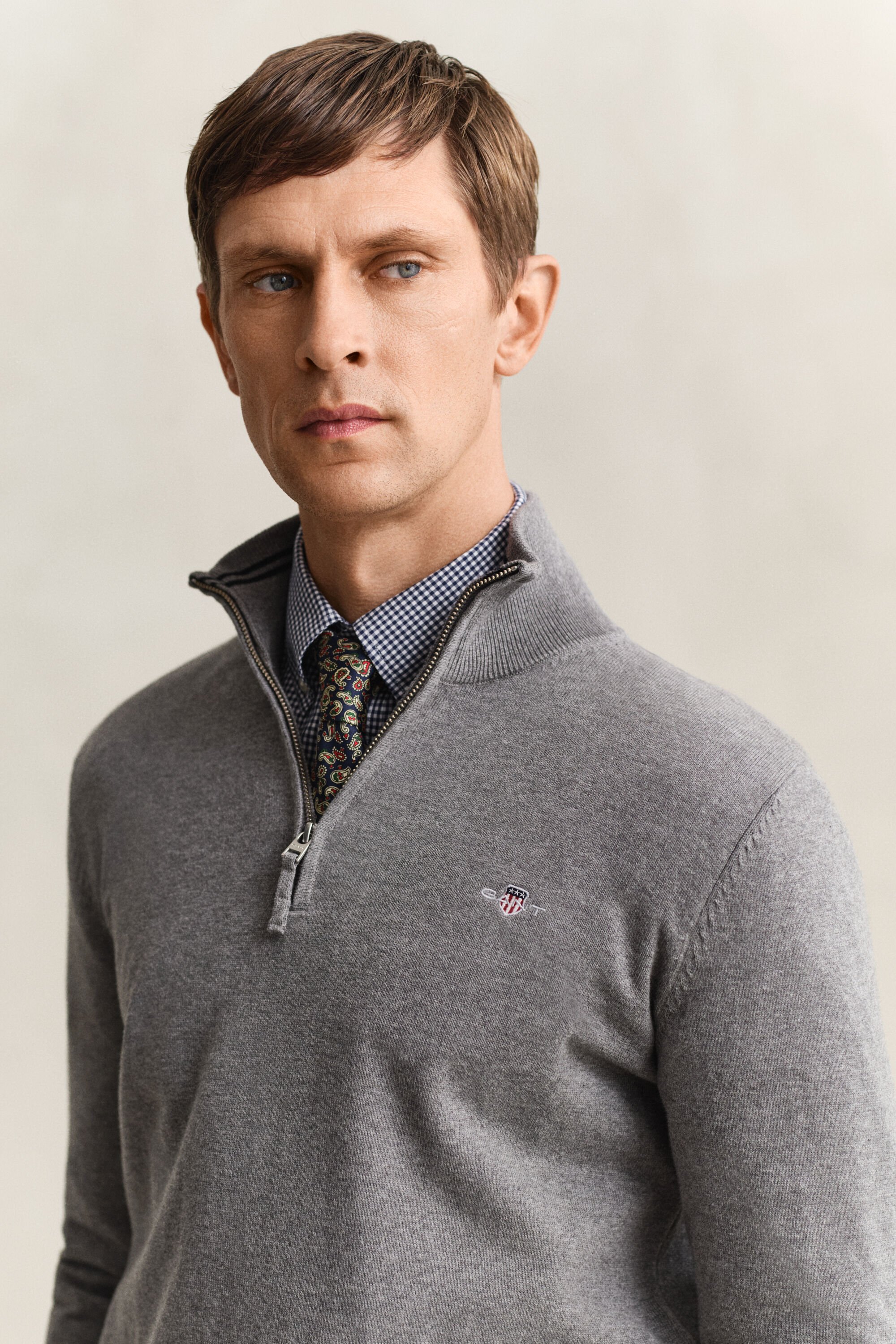 Klassiske sweater i bomuld med halv lynlås