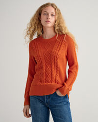 Crewneck sweater med kabelstrik