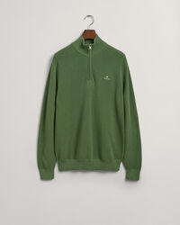 Bomuldspiqu&eacute; sweater med halv lynl&aring;s