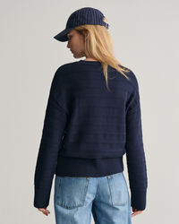 Tonal stribet crewneck sweater i bomuld