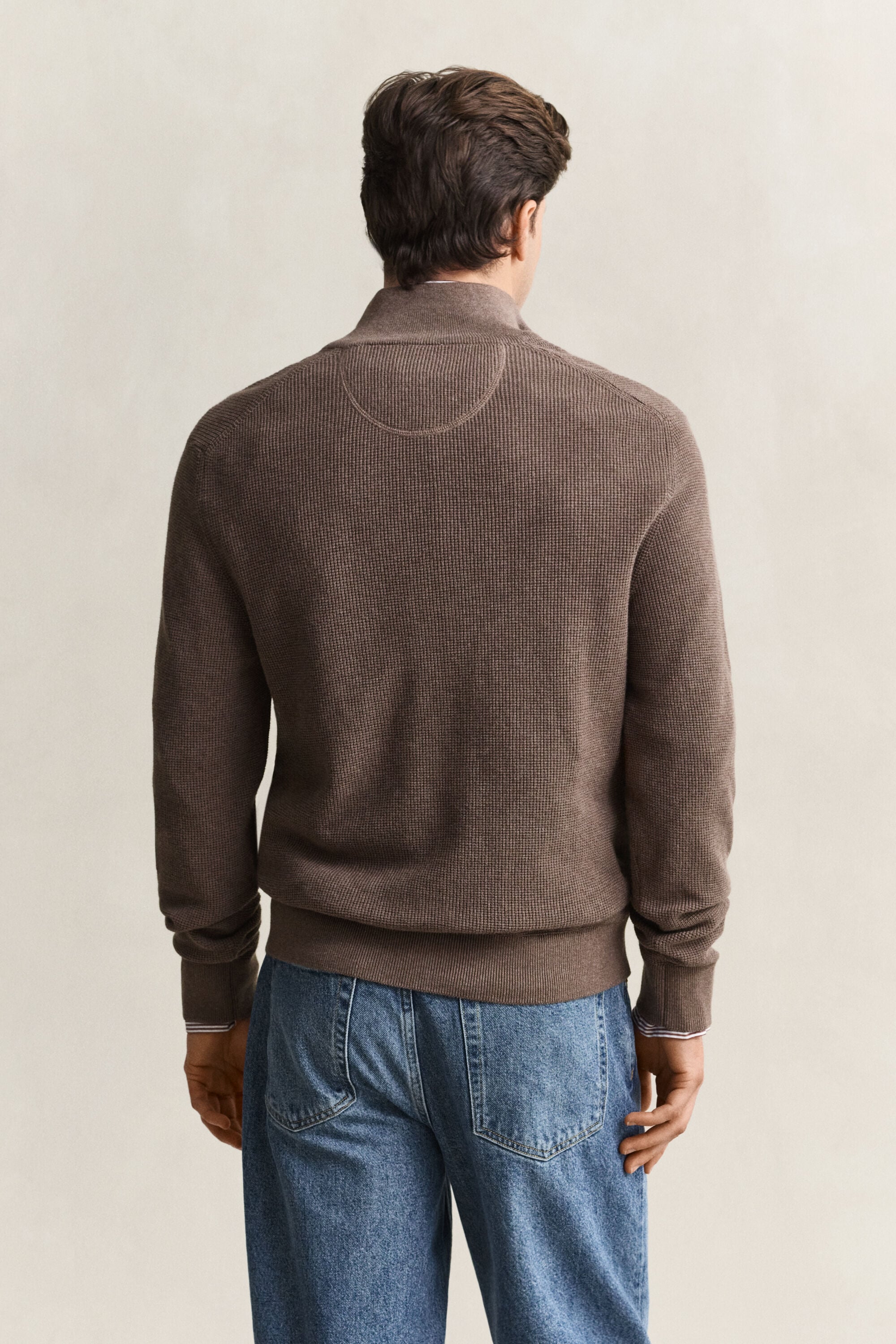Tekstureret sweater af bomuld med halv lynlås