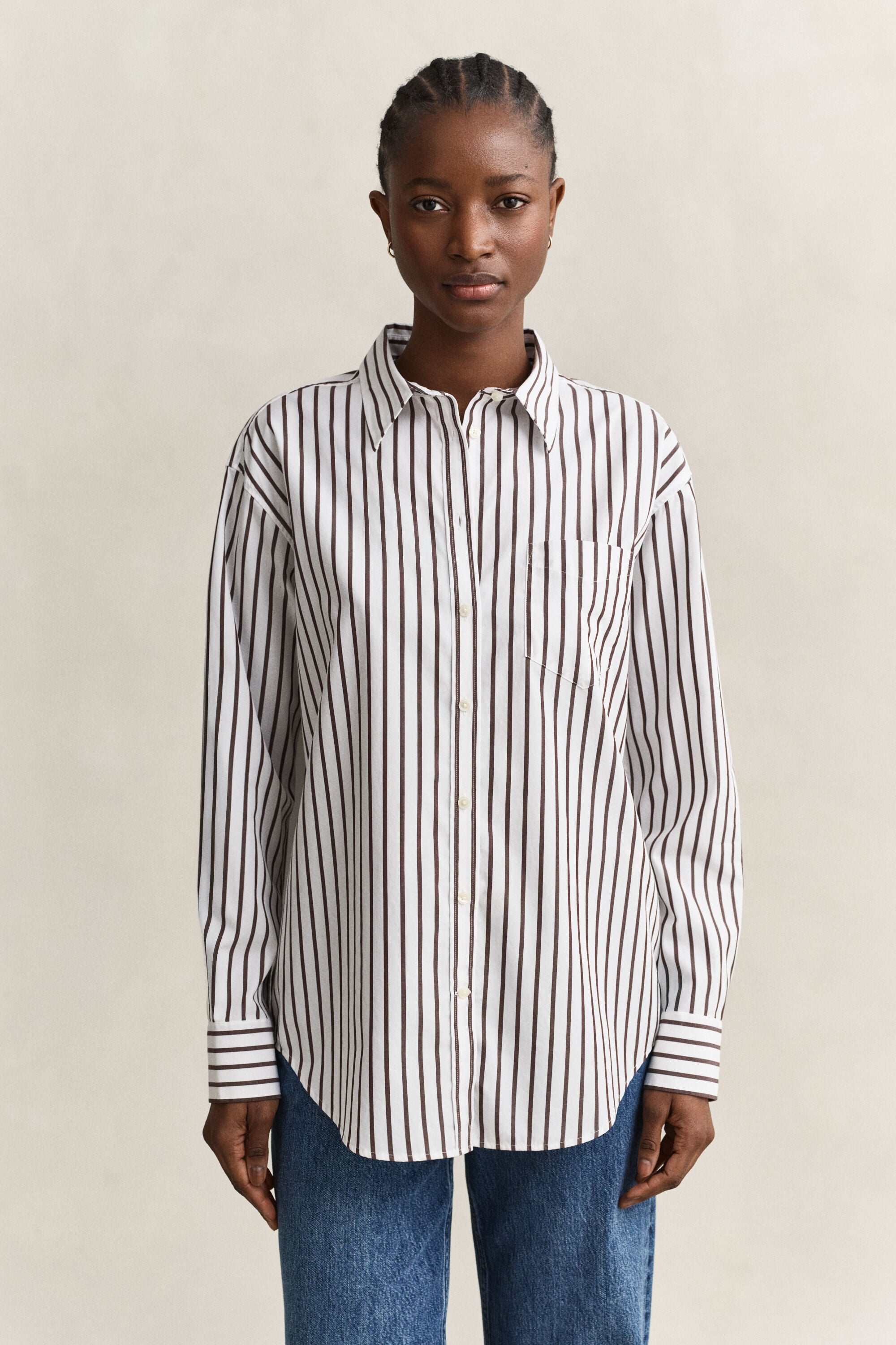 Relaxed fit stribet klassisk poplin-skjorte