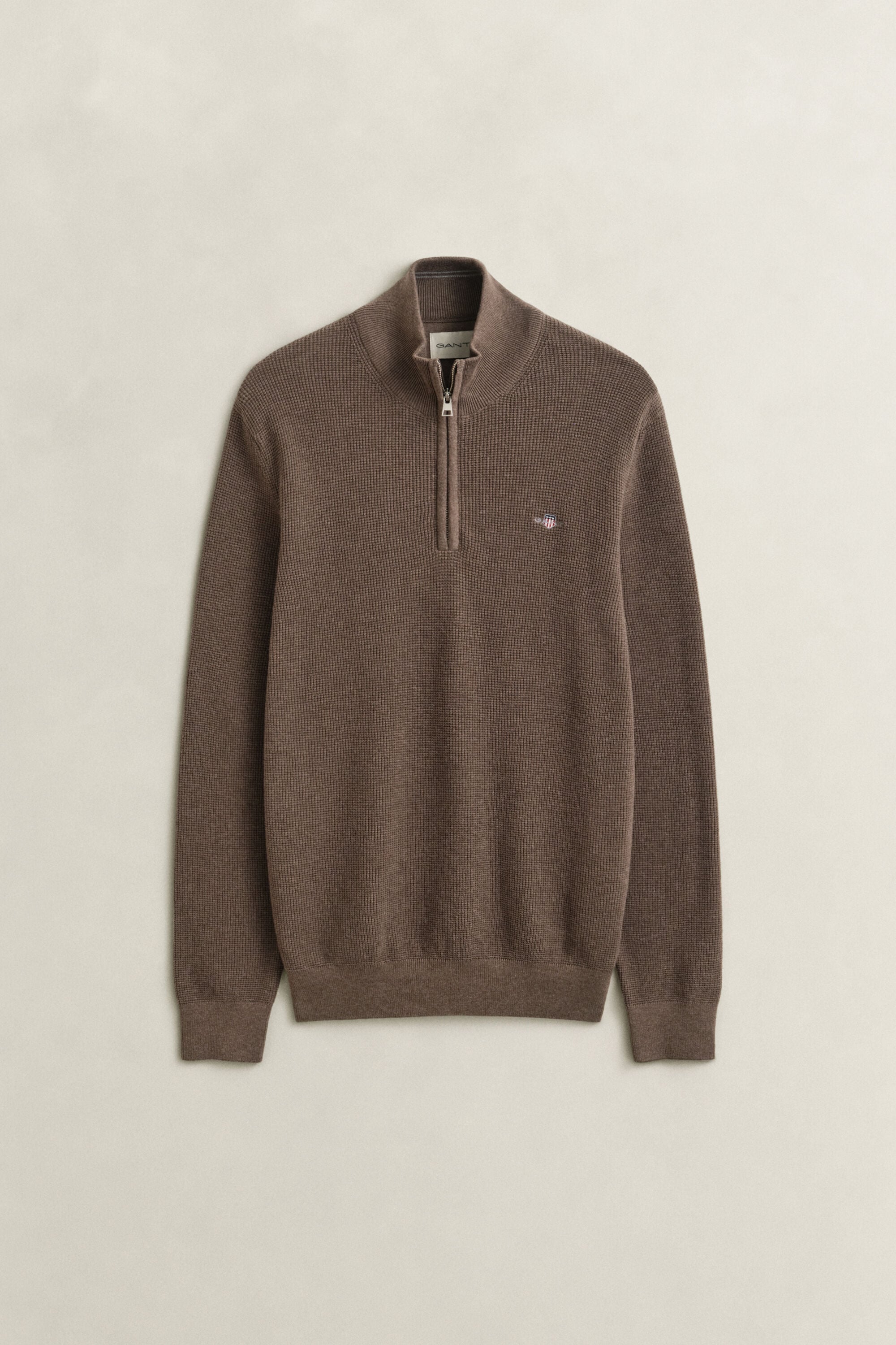 Tekstureret sweater af bomuld med halv lynlås