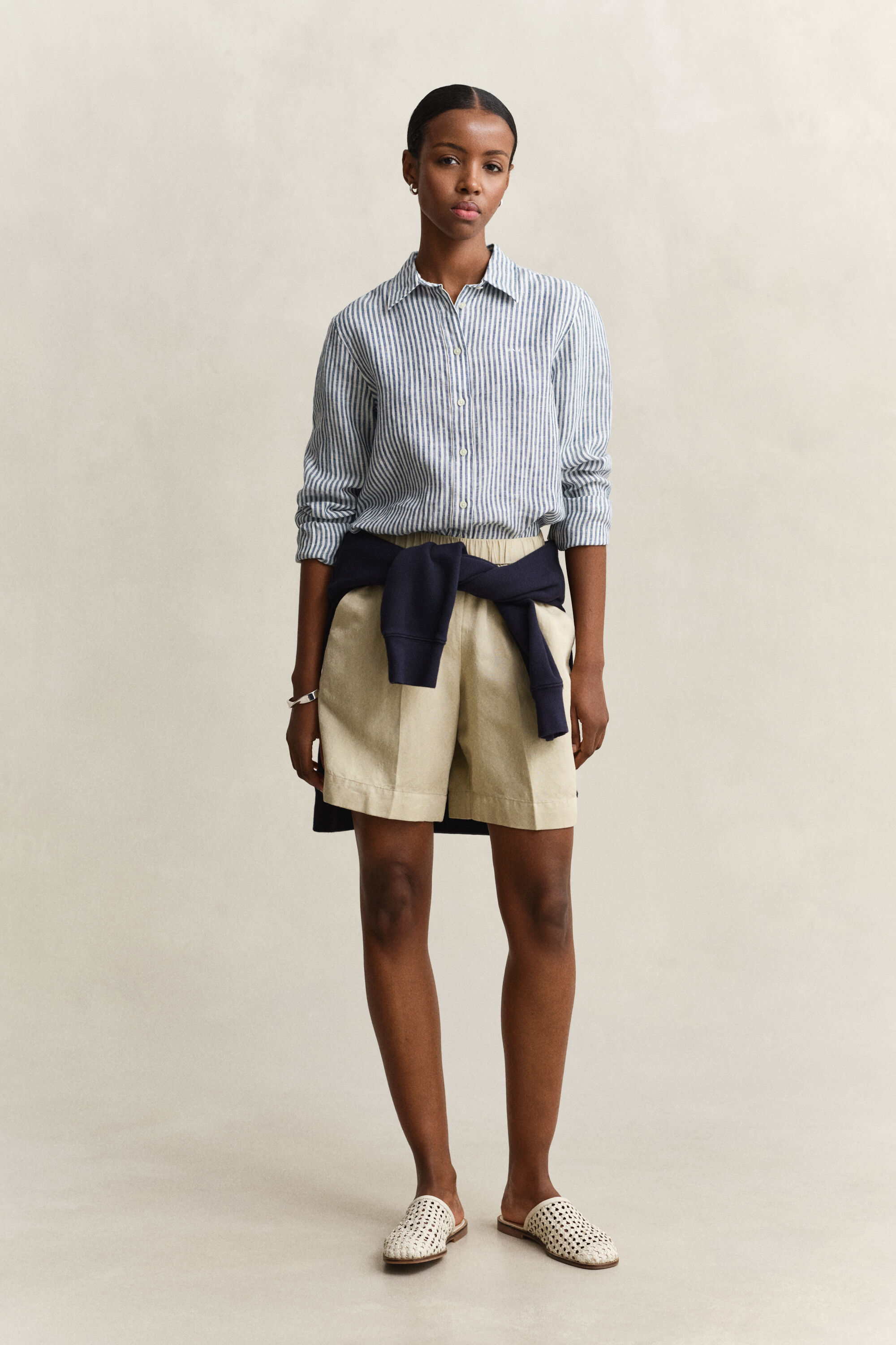 Regular fit stribet skjorte af hør