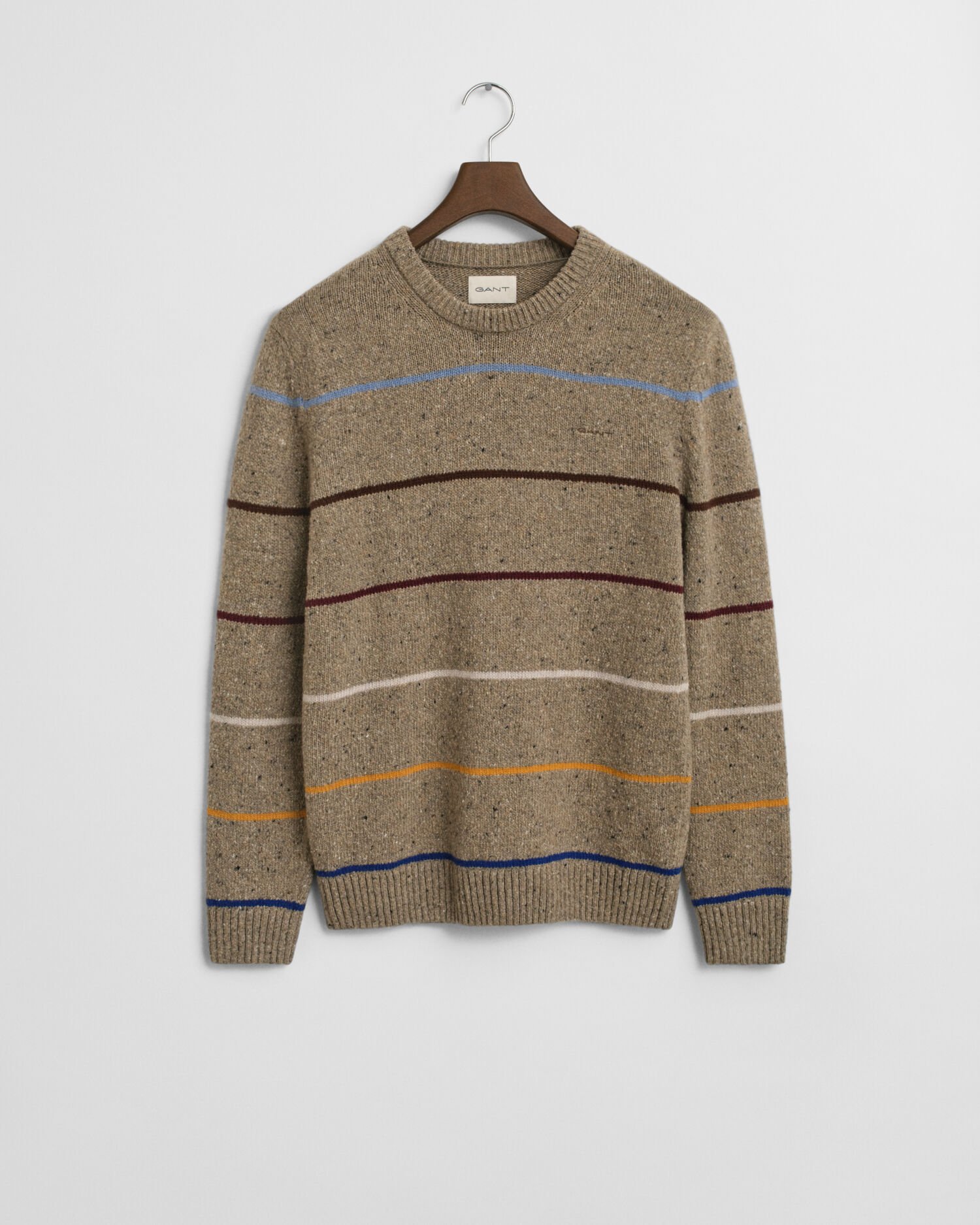 Stribet sweater med crewneck og nister i uldblanding